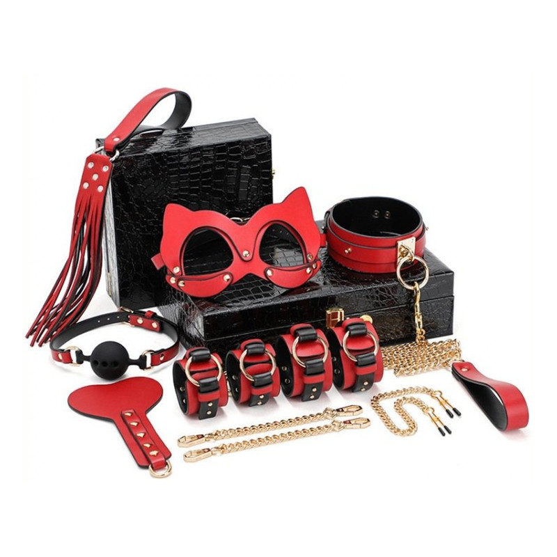 KinkHarness Coffret BDSM Luxury Noir-Rouge 8 Pièces